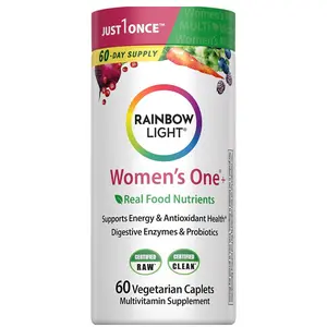 Rainbow Light Womens Multivitamin One + | 60 Caplets | Supports Energy & Antioxidant Health | Real Food Nutrients, Digestive Enzymes & Probiotics