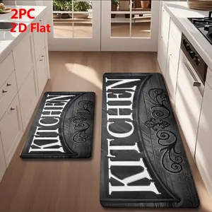 2/3 Piece Flannel Kitchen Mat Set, Vintage Wood Texture, Anti-Slip, Absorbent, Ideal for Kitchen, Dining Room, Laundry Room