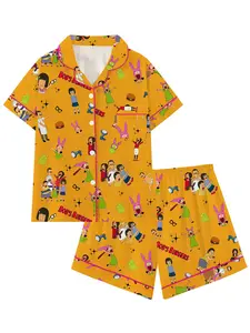 Bobs Burgers Family Cute Burger Collared Short Sleeve Pajama Set Womenswear Pyjamas, Comfortable Sleepwear for All Seasons, Everyday Party Style Loungewear Gift