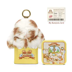 【BunnyLulu】101 Mini Fluffy Bunny PomPom Keychain with Tin Box, Adorable Plush Pendant for Phone Bag Car, Cute Summer Travel & Everyday Accessory
