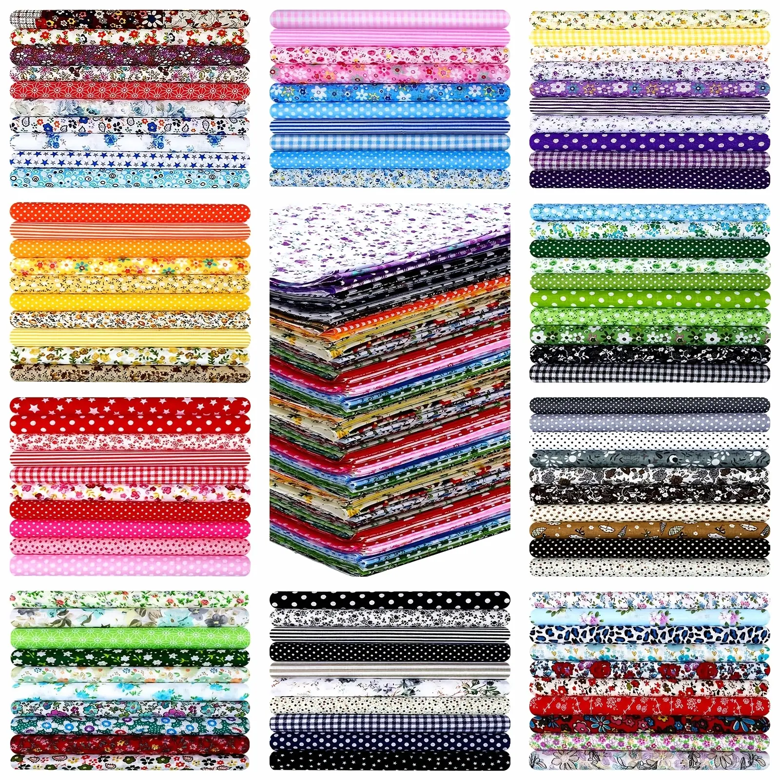 100pcs 10x10 in Precut Cotton Squares Fabric Bundle - Patterned Quilting Crafts Material, Layer Cuts, DIY Sewing Supplies for Beginners