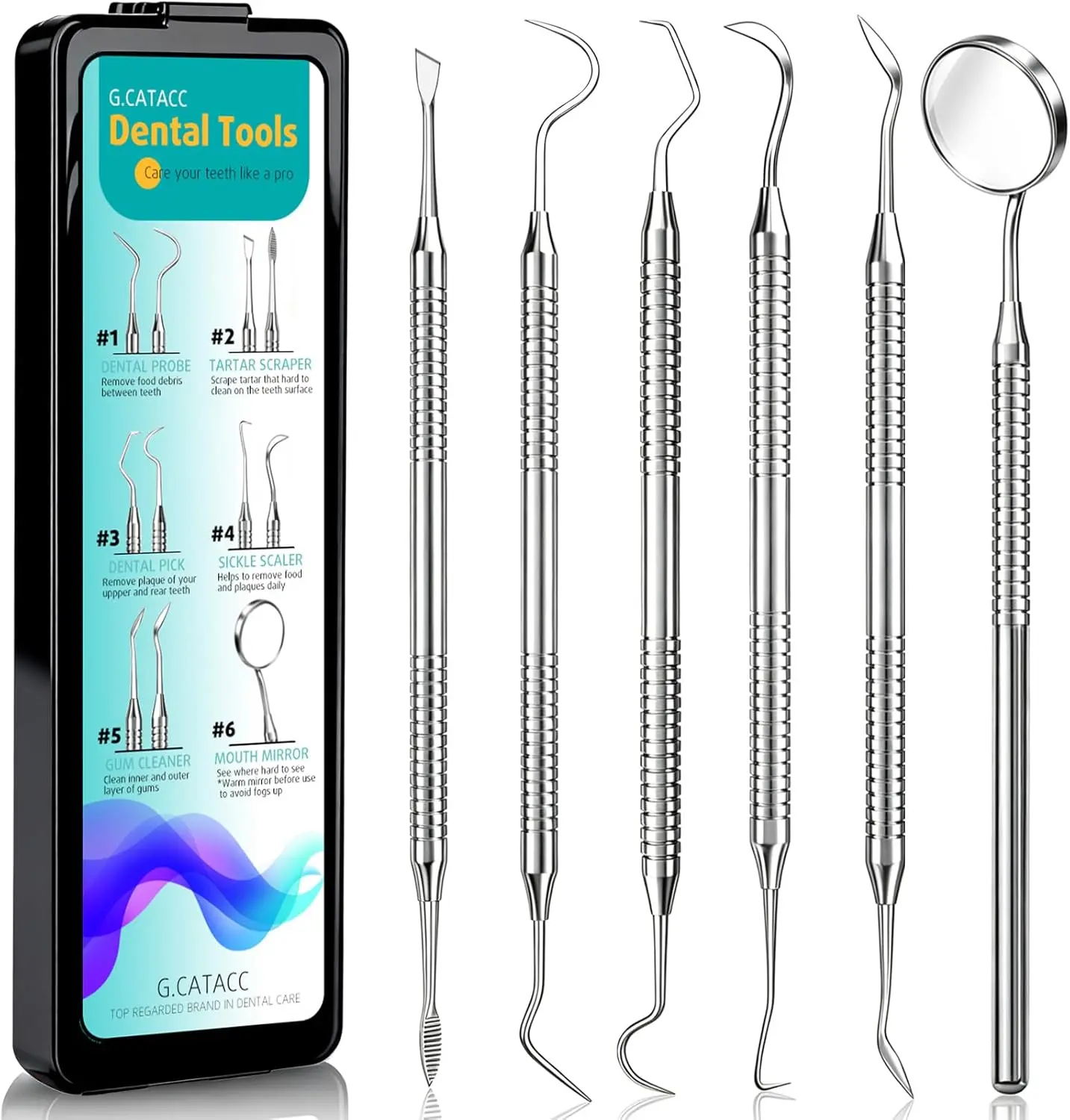 Dental Tools, Dental Pick for Teeth Cleaning, Stainless Steel Hygiene Kit with Tooth Scraper Plaque Tartar Remover - with Case