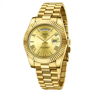 Nibosi Men's Business Fashion Watch Jewelry - Analog Quartz, Round Roman Dial, Fluted Bezel, 30m Waterproof, Double Date Calendar, Exquisite Design, with Box for Daily Use, Birthday Gift