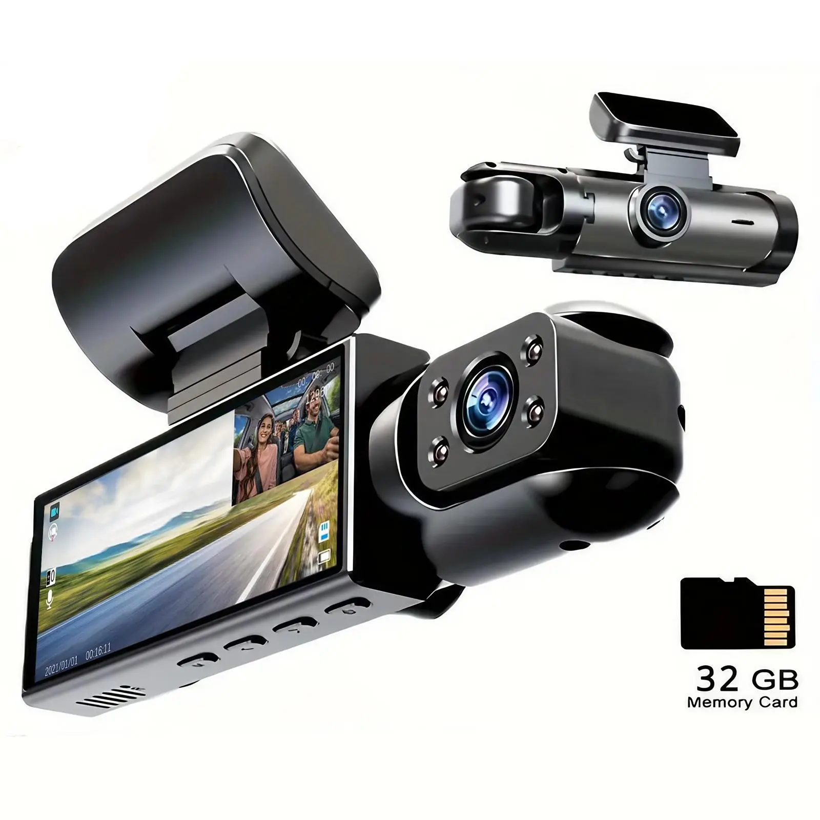 Car DVR, 3.16 Inch IPS Screen 1080P HD Car Dash Cam DVR with 32GB Memory Card, Car Driving Recorder with Infrared Night Vision, G-sensor Car Camera, Automotive Driving Recorder, Touchscreen Dash Cam