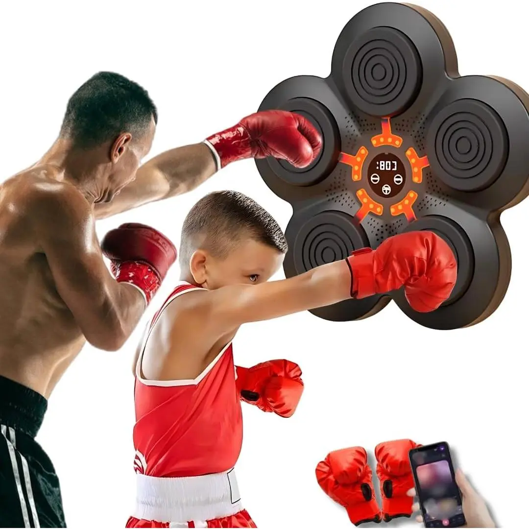 Wall-Mounted Smart Music Boxing Machine - Space-Saving Interactive Punching Pad with 18 Speeds, Bluetooth, LED Display, Included Gloves, Home Gym, Adhesive Tape, Universal Fit, All Ages, Build Stamina for Adults' Fitness, Martial Arts Calorie Burning, Bur