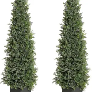 5 FT Artificial Cedar Topiary Trees (2 Pack) - UV Resistant, Realistic Indoor/Outdoor Pot Plants, Effortless Charm Outdoor Decor for Garden, Front Door, Ideal Gift