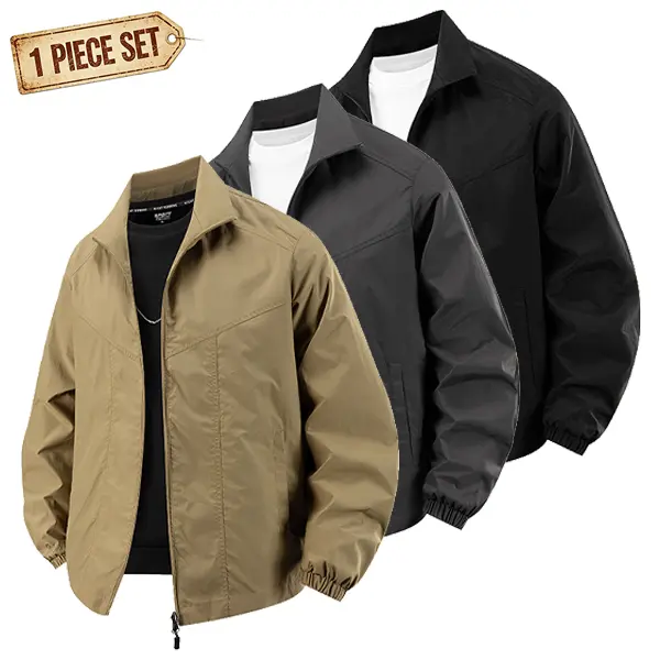 Men’s water-resistant windbreaker jacket, stand collar, casual lightweight zip-up outerwear