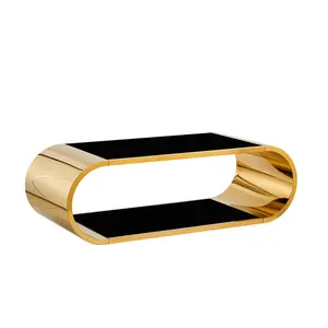 57" Gold Stainless with Glass Coffee Table, Modern Coffee Table for Living Room, 2-Tier Glass Top with Large Space Fashion Design