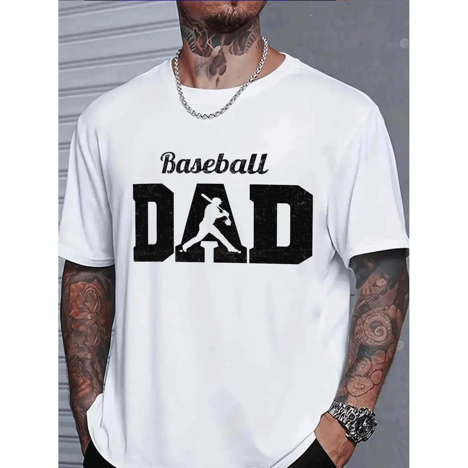 Casual Short-Sleeve T-Shirt Design Featuring a Baseball Dad Silhouette, Perfect for Sports Lovers. A Trendy Gift Idea for Father'S Day