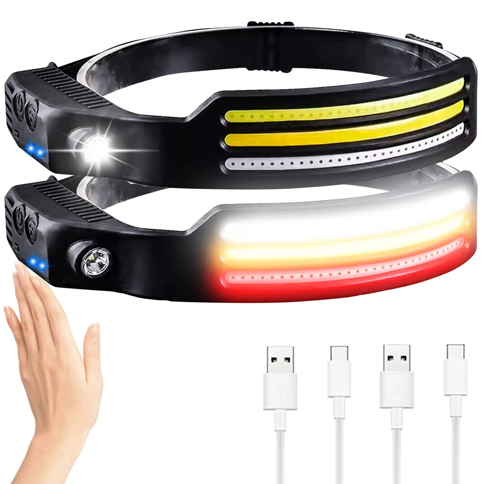 Headlamp Rechargeable,230° Wide Beam Head Lamp,2000 Lumen Super Bright LED Headlamp with Motion Sensor,Waterproof 0.14lb Lightweight Head Lights for Forehead Hiking Running,Camping Essentials Spotlight Flashlight