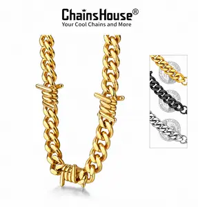 【Fathersdaygift】ChainsHouse Summervibe Thorns Chain 18K Gold Plated Jesus Thorns Stainless Steel Chunky Necklace for Men Women,5/6/7/9/12MM Width,16/18/20/22 Inches Length Casual Cool Unisex Hip Hop Necklace CHN18583