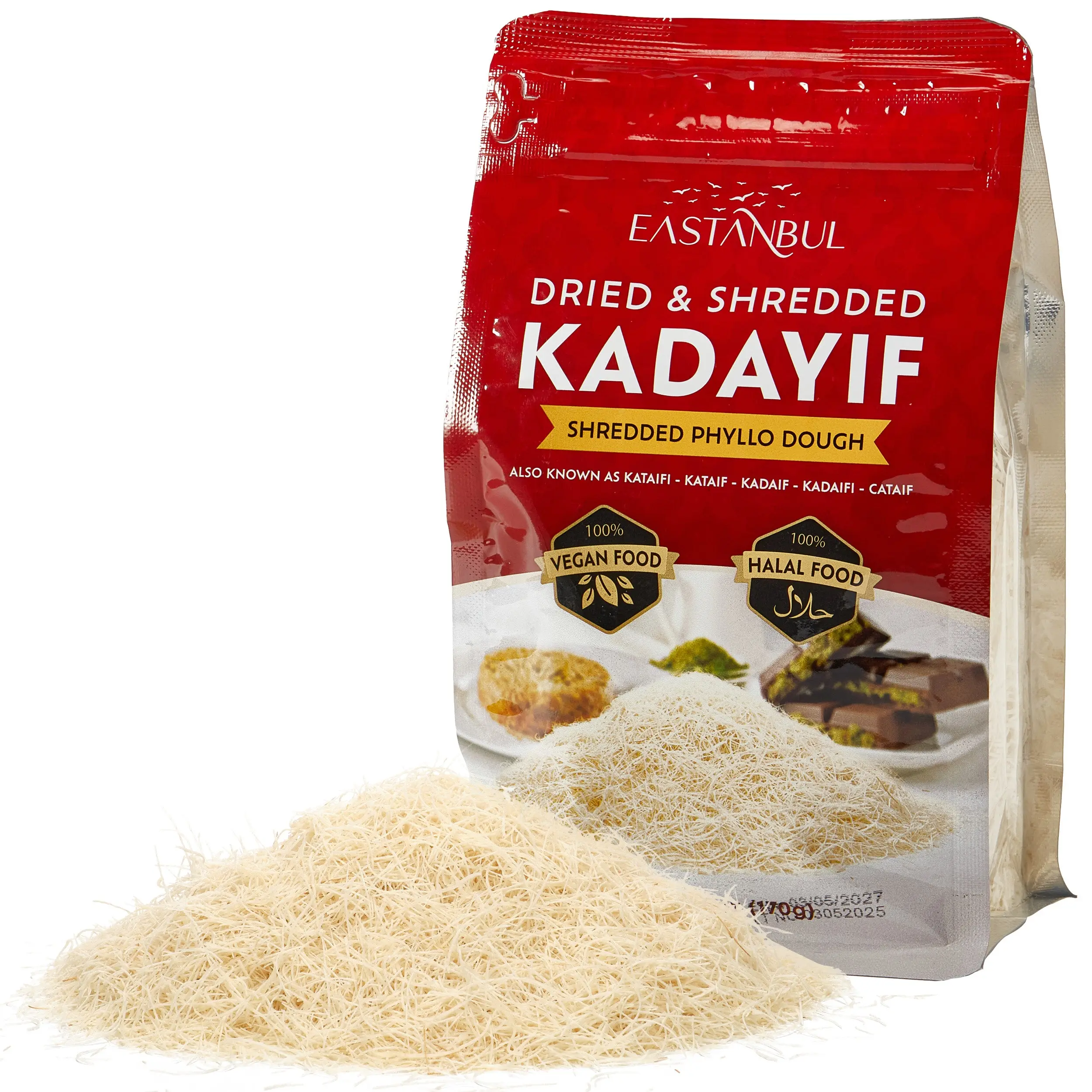 Eastanbul Dried Shredded Kataifi Dough, 170g (6oz), Kadayif Pastry, Chopped Fillo Dough for Kunafa, Knafeh & Dubai Chocolate Desserts