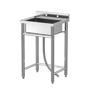 【GARVEE】Commercial Stainless Steel Utility Sink, 21x21x33 Inch Freestanding Single Bowl with Hot and Cold Faucet and Storage Shelf for Kitchen, Laundry, Restaurant, Garage Use