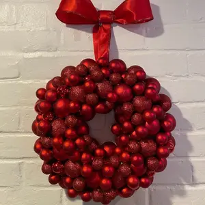 Custom Made Ornament Holiday Wreath in Red, Gold, and Silver