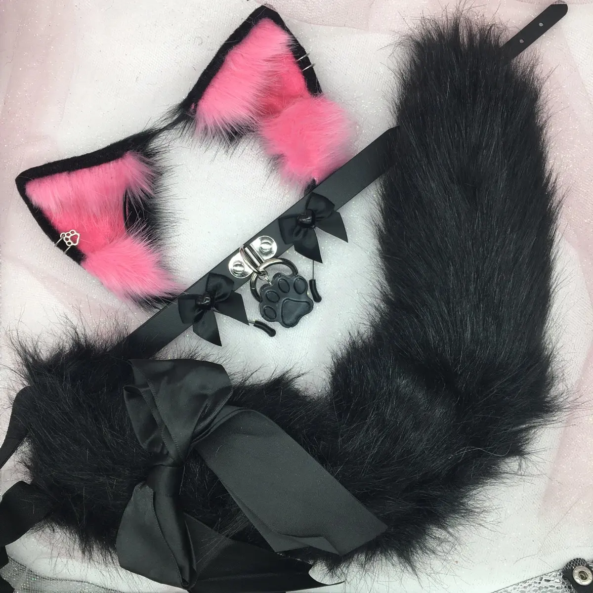 Pink ear black necklace Halloween costume kawaii Pink ear black necklace Halloween costume kawaii