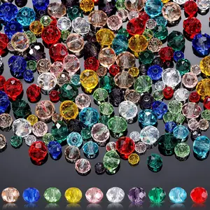 1000 count Glass Beads Bulk Assorted  Beads for  Making Colorful Faceted Briolette for DIY Craft,  Making, Necklace, Wristband 4 mm 6 mm 8 Mm(Fresh Color)