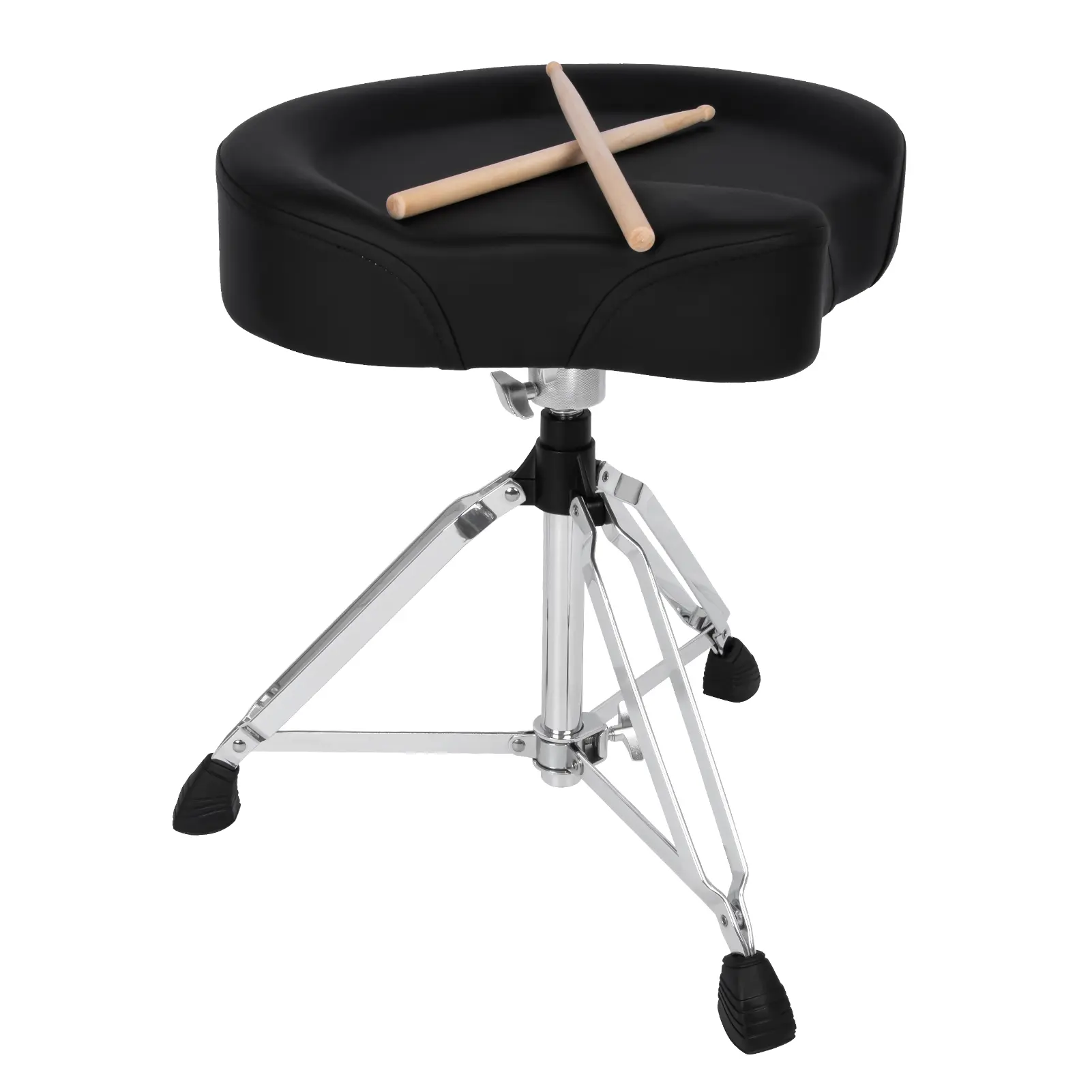 STRICH Saddle Drum Throne – Adjustable Swivel Padded Seat, Heavy-Duty Drum Stool with 5A Drumsticks, SDB-30