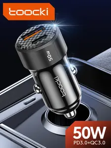 Toocki 50w Car Charger USB-C Fast Charging, Qc PD 3.0 Type-C Adapter, High-Speed Charge for Mobile Phones, Essential Car Accessory, Super Fast Charging