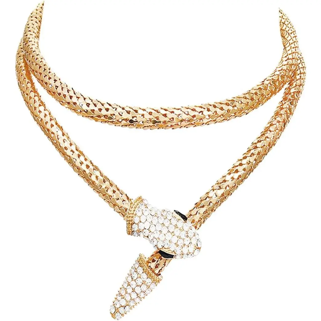Snake Choker Necklace for Women, Bendable Gold Alloy Medusa Jewelry with Rhinestones, Flexible Hollow Scales Chain for Party Wear & Birthday Gifts, Anniversary, Adjustable, Durable, Snake Head, Black Rhinestone Snake Eyes Design