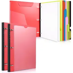 All-in-one Telescoping Binder Notebook 2PCS, Refillable 3 Ring Binder with Customized Front Cover+Catalog Back Pocket+5 Subject Dividers+Movable Pocket Folder+60 Sheets Notepaper, Red