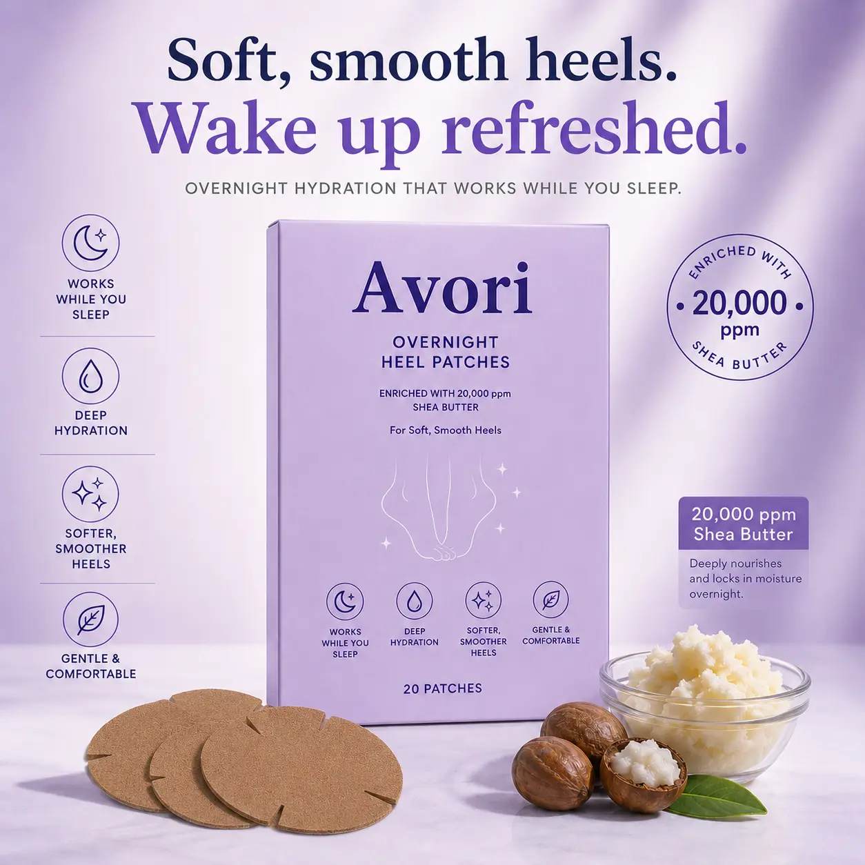 Avori Shea Butter Heel Patches – Overnight Moisturizing Foot Mask for Dry, Rough Heels