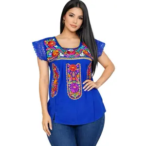 Annie Blouse Mexican Embroidered 100% Cotton Blouse Colorful Floral Design Available in Sizes Small to 3XL Women's Fashion Top Made in Mexico Casual Comfy Fit Embroidery