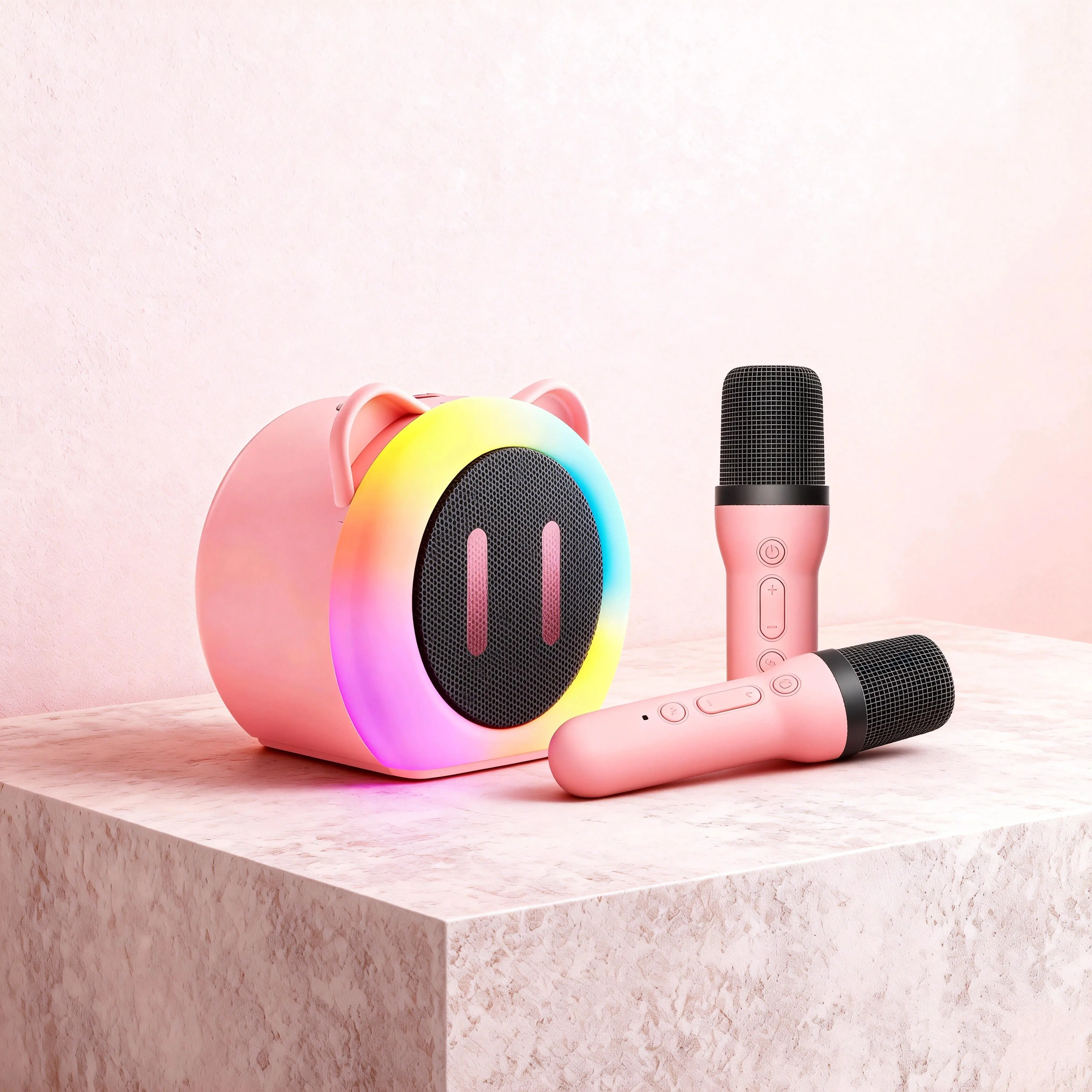 TONOR Mini Karaoke Machine with 2 Wireless Microphones, Portable Bluetooth Speaker, Colorful LED Lights, Ideal for Kids and Adults, Birthday Gift summerwins