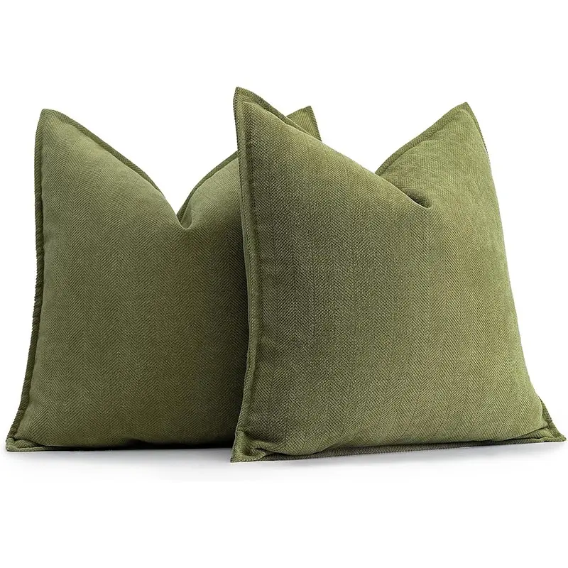 2PCS Chenille Pillow Covers 18x18inch Pillow Cover Block Pillows for Living Room Home Decor Decorative Machine Washable Luxurious Neutral Accent Throw Pillow Covers Texture(Without Pillow Insert)