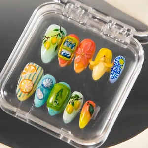 Hand-Painted Lemon Press-On Nails: Retro Summer Nail Art