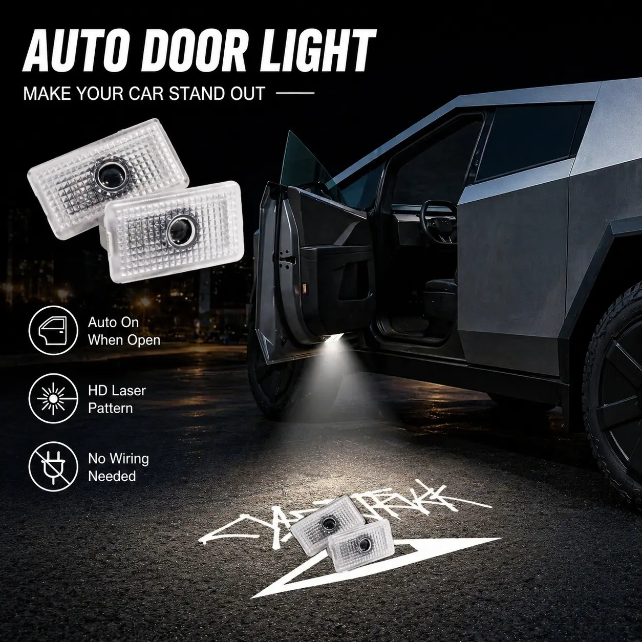 2PCS LED Door Welcome Lights for Tesla Cybertruck - LED Lights with HD Logo Projection, Plug & Play, No Wiring Required, Led Car Ambient Light