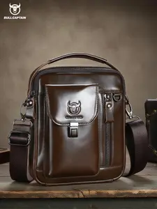 BULLCAPTAIN Men's Genuine Leather Crossbody Bag, Vintage Large Capacity Phone Purse, 8 Inch Shoulder Handbag for Men, Durable & Stylish Design, Leather Shoulder Bags