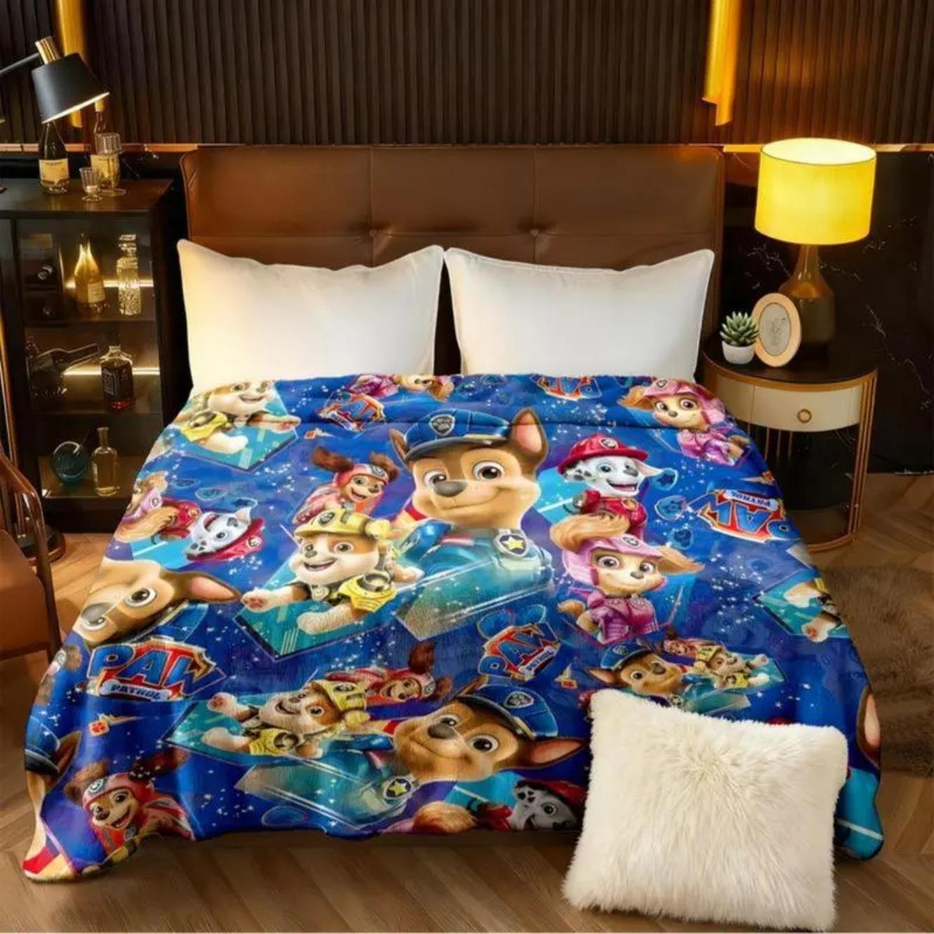 Paw Patrol Kids Blanket Soft Flannel Throw With Cartoon Puppy Print Lightweight Cozy Plush For Bed Sofa Travel All Seasons Toddler Boys Girls Birthday Holiday Gift Cute Decorative Blanket