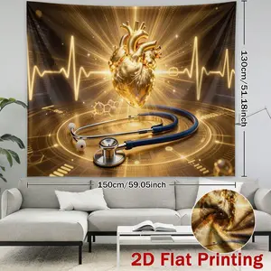 1pc Reusable Polyester Medical Backdrop Banner - 2D Flat High-Res Print, Heartbeat Stethoscope Scene, Wall Prop for Birthday Party Photo Supplies & Photo Booth Backdrops, Photo Backdrops