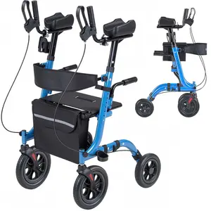 Rollator Walker With Seat For Seniors, Foldable Lightweight Aluminum Mobility Walking Aid With Pu Solid Wheels, Adjustable Height Handle, Storage Bag, Cup Holder And Cane Holder, Removable Backrest, Easy Fold, 300 Lbs Capacity