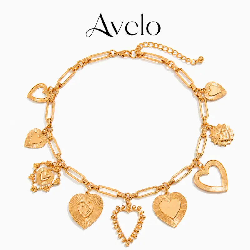 18K Gold Plated Heart Charm Necklace for Women, Vintage Multi Heart Pendant Chain Necklace, Romantic Statement Jewelry