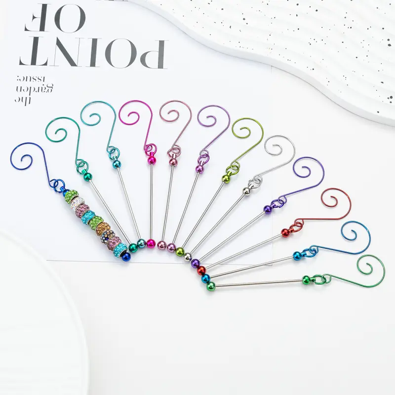 12 Pcs Warm Tacky Christmas Hooks Decorations Creative DIY Beaded Hooks Small Hanging Ornaments Christmas Tree Decoration Accessories Hooks