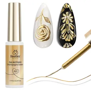 Beetles Metallic Gold Gel Liner 7ml French Tip Gel Polish 3D Mirror Chrome Effect Metal Painted Nail Polish Build in Thin Brush French Swirl Line Nail Art Soak off Uv Lamp Manicure Salon