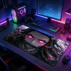 Glowing Nezuko Battle Large Desk Mat, Demon Slayer Anime Gaming Mouse Pad, Anti-Slip Rubber Base with Reinforced Stitched Edge, Smooth Washable Pad for Work & Gaming, Great Present for Anime Enthusiasts, Computer Mouse Pad