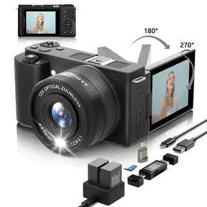 Portable Retro Camera,64MP vlogging camera with WiFi,4K Digital camera flip screen travel Camera,12X Optical Zoom ,camera microphone,64GB SD Card,Summer gift Outdoorfun