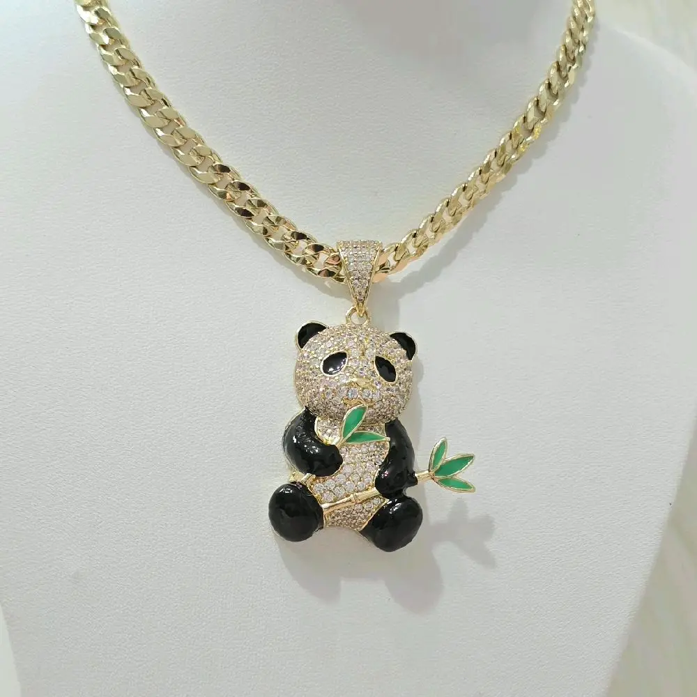 5mmx20inch Cadena cubana con dije de oso panda. Laminado de alta calidad