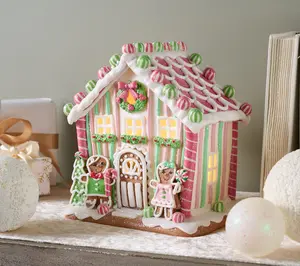 ShWk 8/4 Lit Peppermint Gingerbread Cottage by Valerie