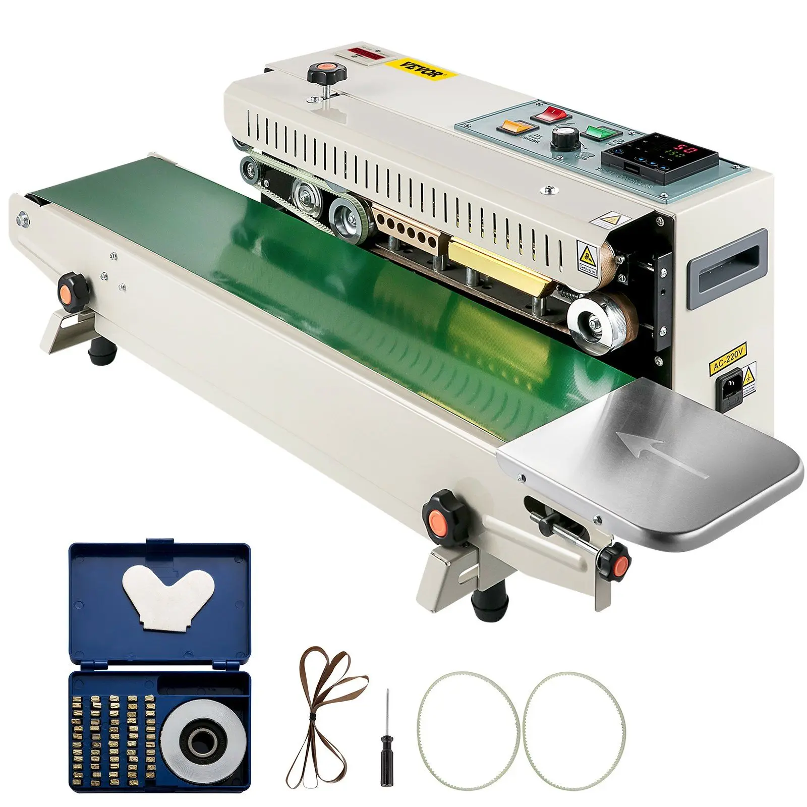 VEVOR Continuous Bag Band Sealing Machine FR900K Band Sealer Machine with Digital Temperature Control Horizontal Bag Sealer for 0.02-0.08 mm Plastic Bags Continuous Band Sealer w/ Printing Function