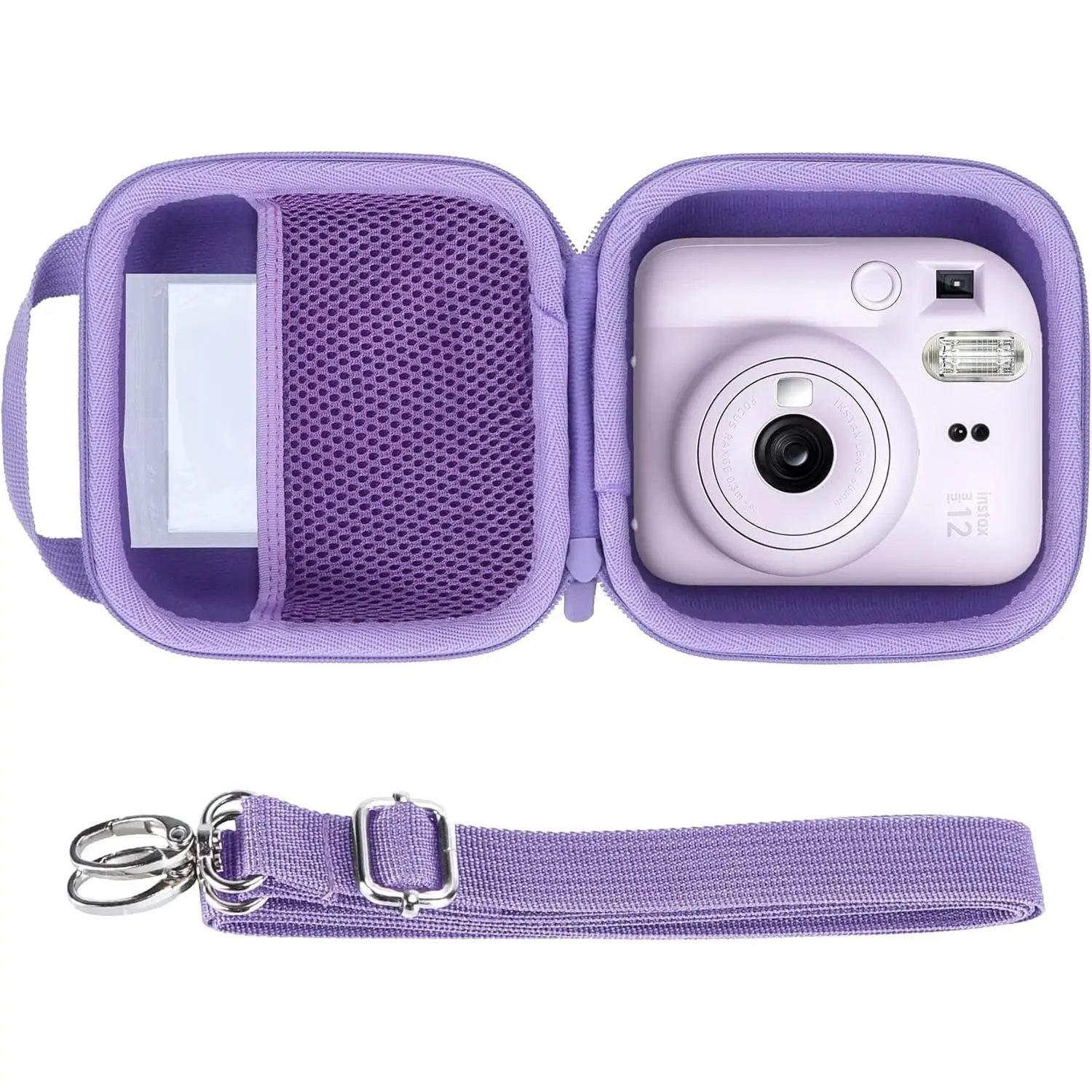 X-SBB13 Storage Case with Detachable Handle, Adjustable Cover & Accessories - Compatible with Fujifilm Instax Mini 12 Instant Camera (Lilac Purple), Nylon Fabric