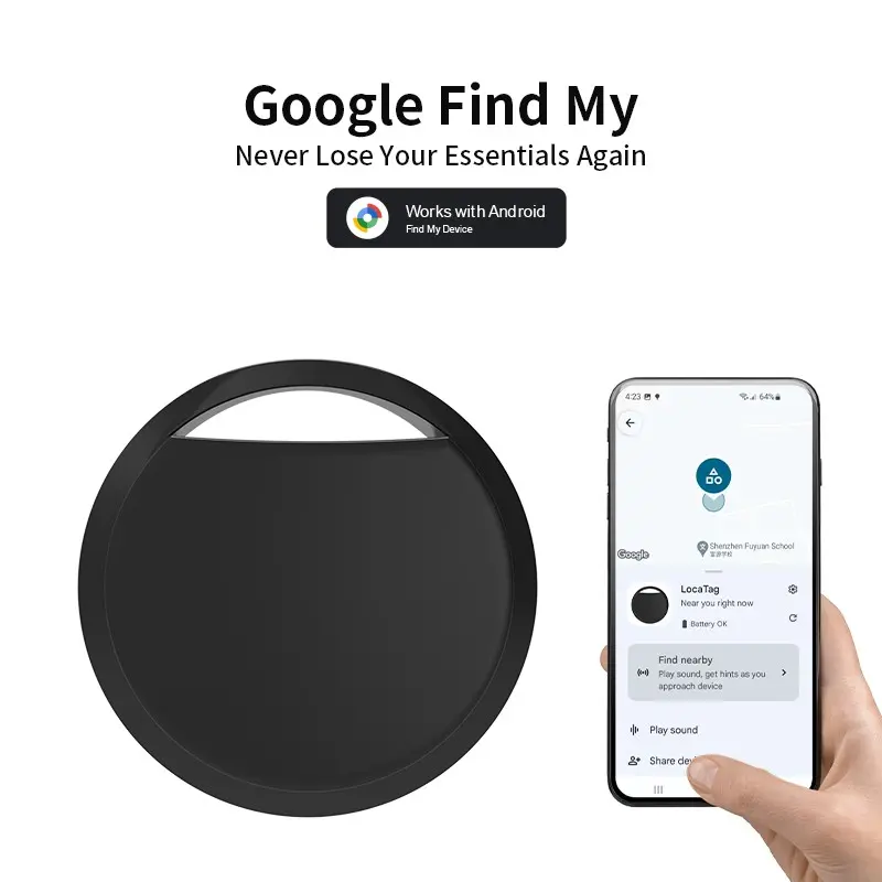 Android Bluetooth Tracker Tag – 40m Long Range Finder for Keys, 75dB Loud Ring Even in Noisy Kitchen/Basement, CR2032 Battery 1.5 Year Life for Pet Collar & TV Remote, IP67 Waterproof Round Smart Tag Work with Google Find Hub