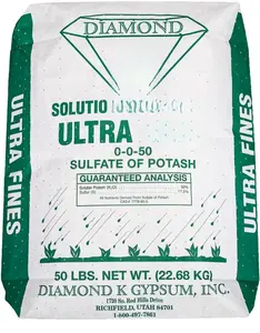 Diamond K Gypsum 50lb Bag Organic Solution Grade Sulfate of Potassium Fertilizer Powder 0-0-50 Ultra Fines 52% Potash 18% Sulfate for Gardening & Agriculture