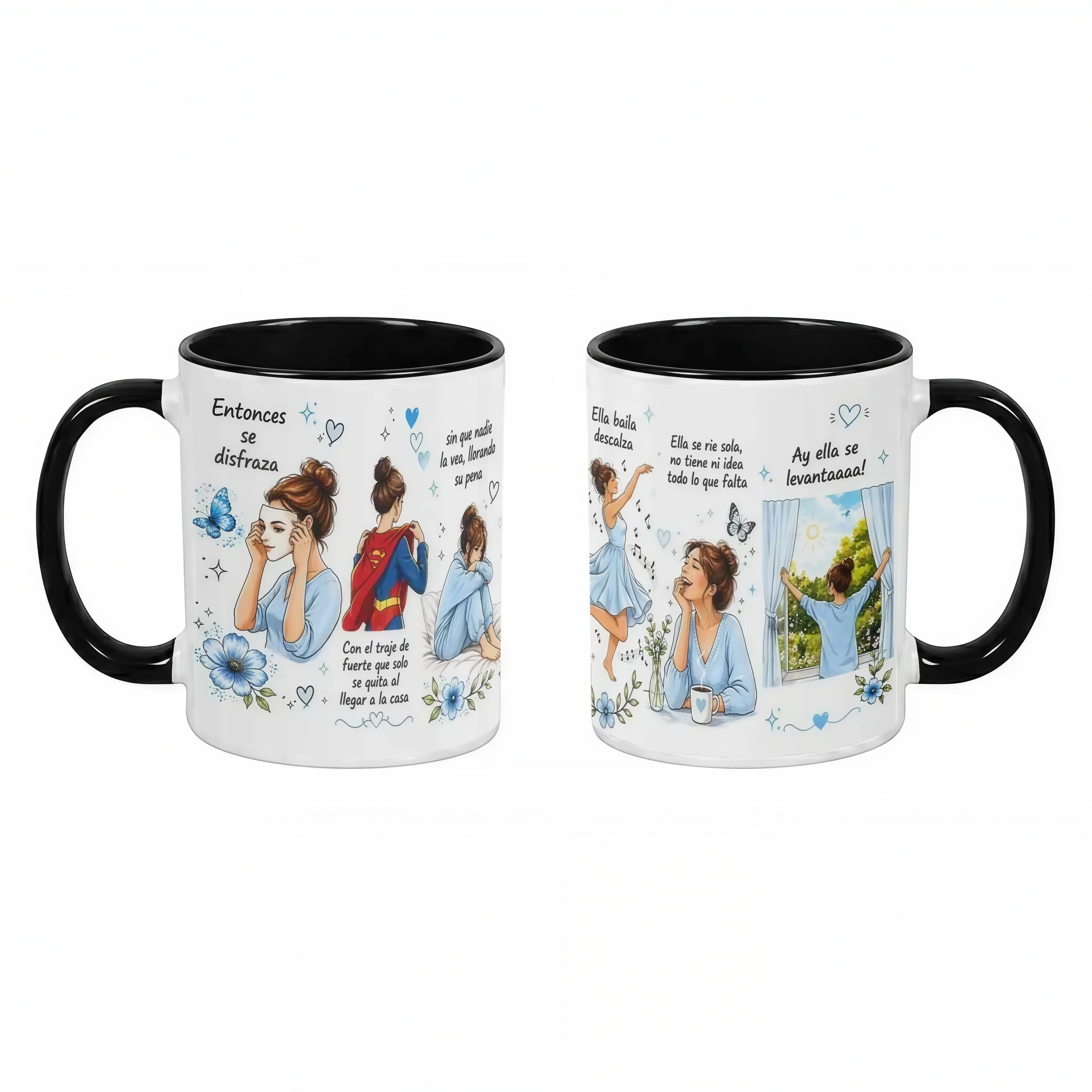 Inspirational Spanish Quote Ceramic Mug Emotional Woman Illustration Print Two Tone Coffee Tea Cup Perfect for Daily Self Care Motivation Office Desk Decor Heartfelt Mental Health Awareness Gift for Best Friend Sister 11oz