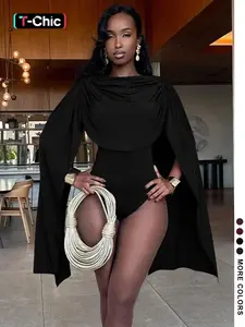 Women's Solid Color Long Sleeve  Snap Closure Crotch Bodysuit, Elegant Chic Fashion Casual Bodycon Bodysuit for Daily Outdoor Wear, Women Clothing for All Seasons, Womenswear