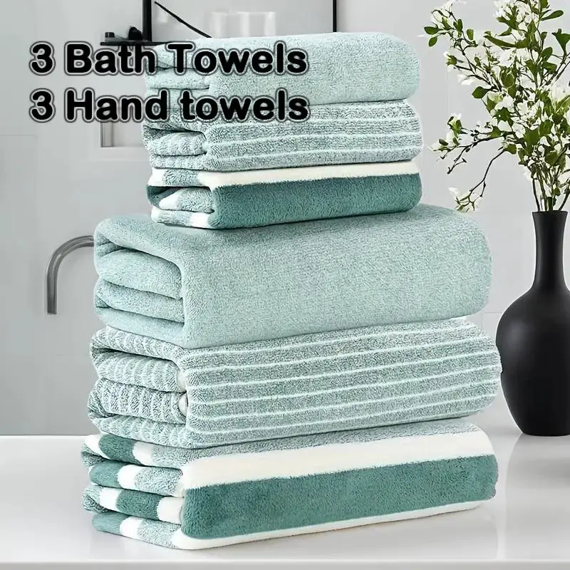 Premium Bathroom Towel Set, 6 Counts/set Including 3 Bath Towels and 3 Washcloths, Soft, Comfortable, Absorbent Breathable Towel Set for Shower, Fitness, Hotel, Sauna