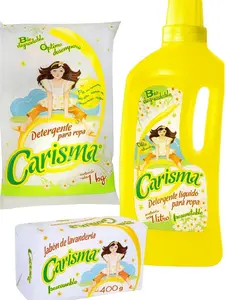 Carisma 3-Pack Laundry Cleaning Bundle - 1L Liquid Detergent, 1Kg Powder Soap, 400g Bar Soap - Fresh Floral Scent for Spotless Clothes
