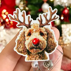 Glitter My Badge Doodle dog Christmas nurse badge reel for nurse and hospital workers. Badge clip Badge pull - Retractable swivel clip with a 360 rotation. Great gift for coworker.